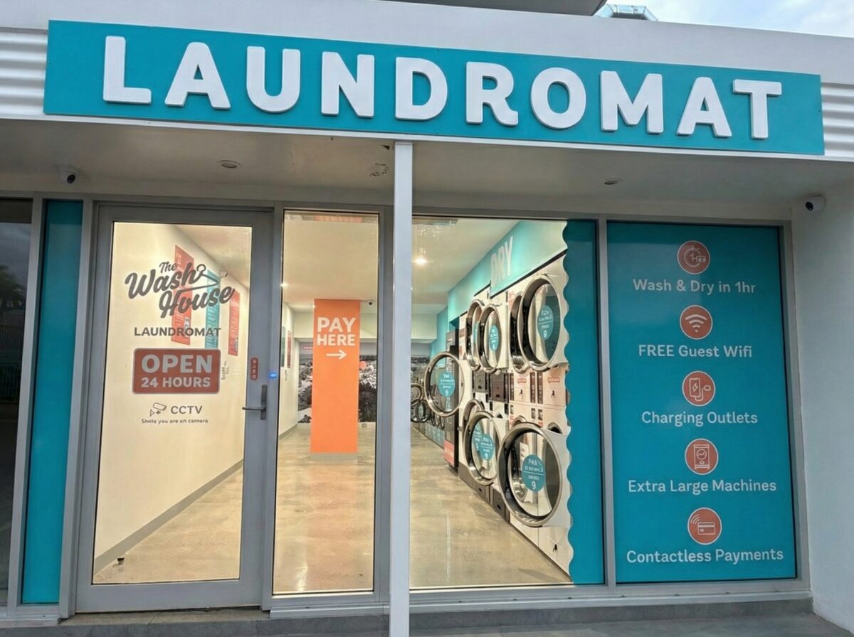 The Wash House Laundromat storefront at 97 Mitchell Street Darwin City - Open 24 hours with modern washers, dryers, free WiFi and contactless payments